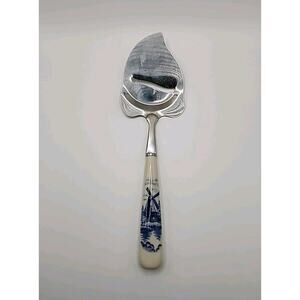 Vtg Delft Cheese Plane Slicer Windmill Print Stainless Steel 9" Ceramic Handle